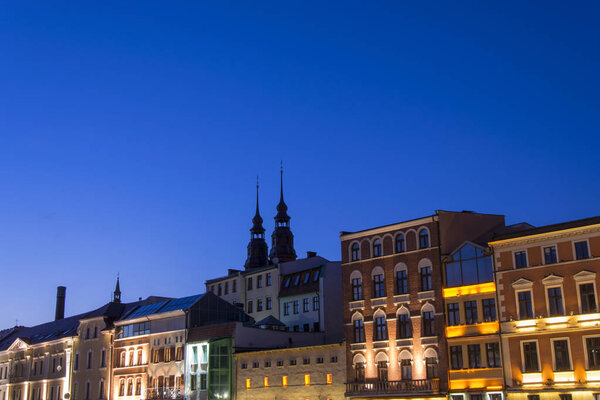 View of old European city in evening