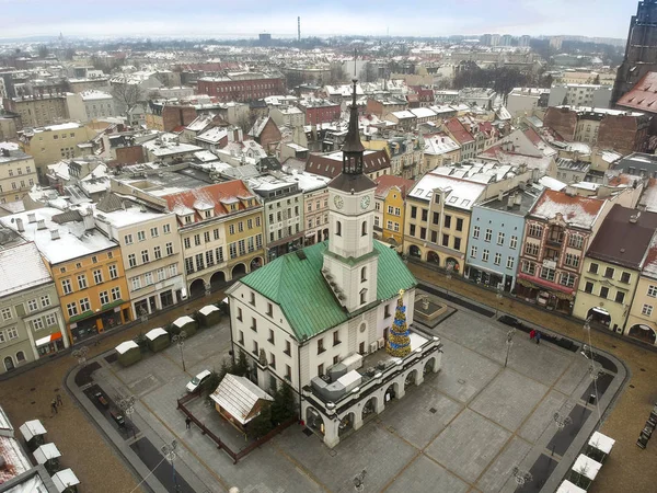 Légi Felvétel Templom Régi Európai Városban Főtér — Stock Fotó