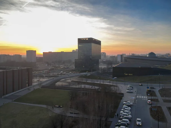 Vue Aérienne Vieille Ville Européenne Coucher Soleil — Photo