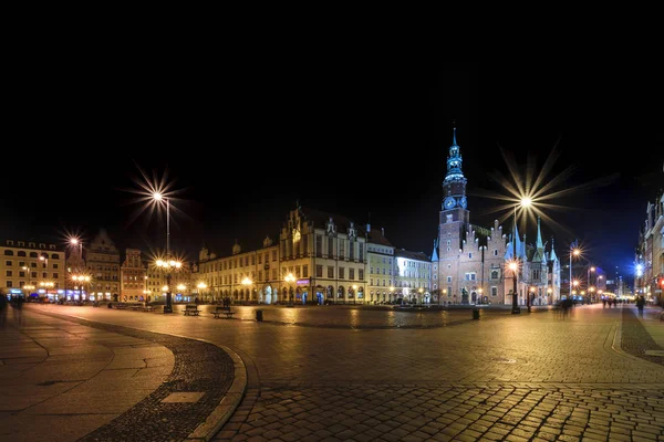 Visão Noturna Praça Mercado Wroclaw Polônia — Fotografia de Stock