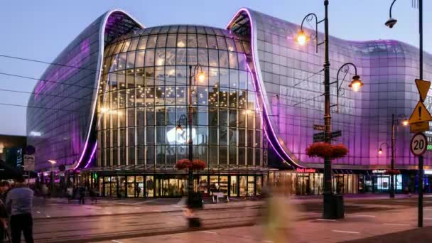 Images Time Lapse Bâtiment Moderne Ville Européenne Soirée Katowice Pologne — Video