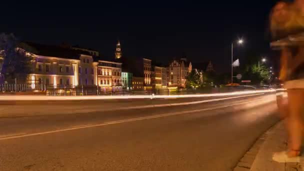Lapso Tempo Imagens Estrada Velha Cidade Europeia Noite — Vídeo de Stock