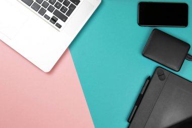 Tablo üstü görünümü, İçeriğinizi görüntülemek için yer bırakın, Teknoloji kavramı, içeriğinizi montaj için alay