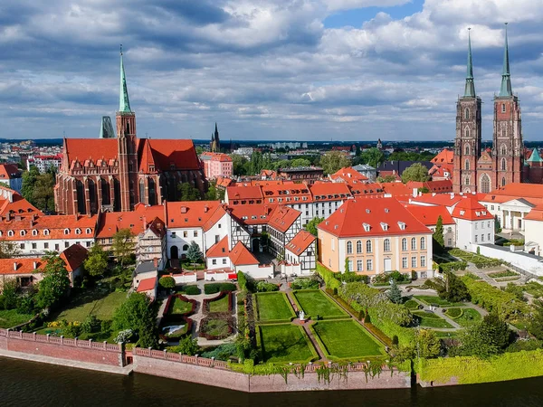 Aerial View Wroclaw Ostrow Tumski Cathedral John Baptist Collegiate Church — Stock Photo, Image