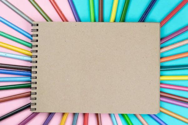 School Notebook Diverse Briefpapier Terug Naar School Concept Veelkleurige Achtergrond — Stockfoto