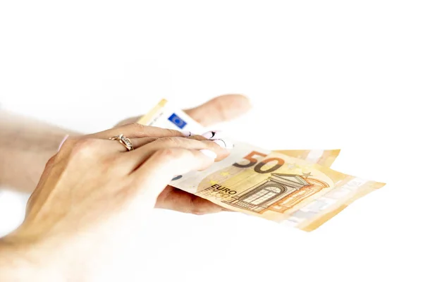 Fotografía Recortada Una Mano Irreconocible Una Mujer Sosteniendo Billete Euros — Foto de Stock