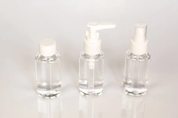 Frasco Vidro Cosméticos Beleza Mock Marca Para Cima Visão Frontal — Fotografia de Stock