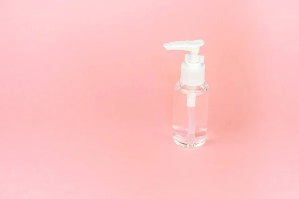 Skönhet Kosmetika Glas Flaska Branding Mock Framsida Pastellrosa Bakgrund Paket — Stockfoto