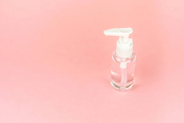 Bellezza Cosmetici Bottiglia Vetro Marchio Mock Vista Frontale Sfondo Rosa — Foto Stock