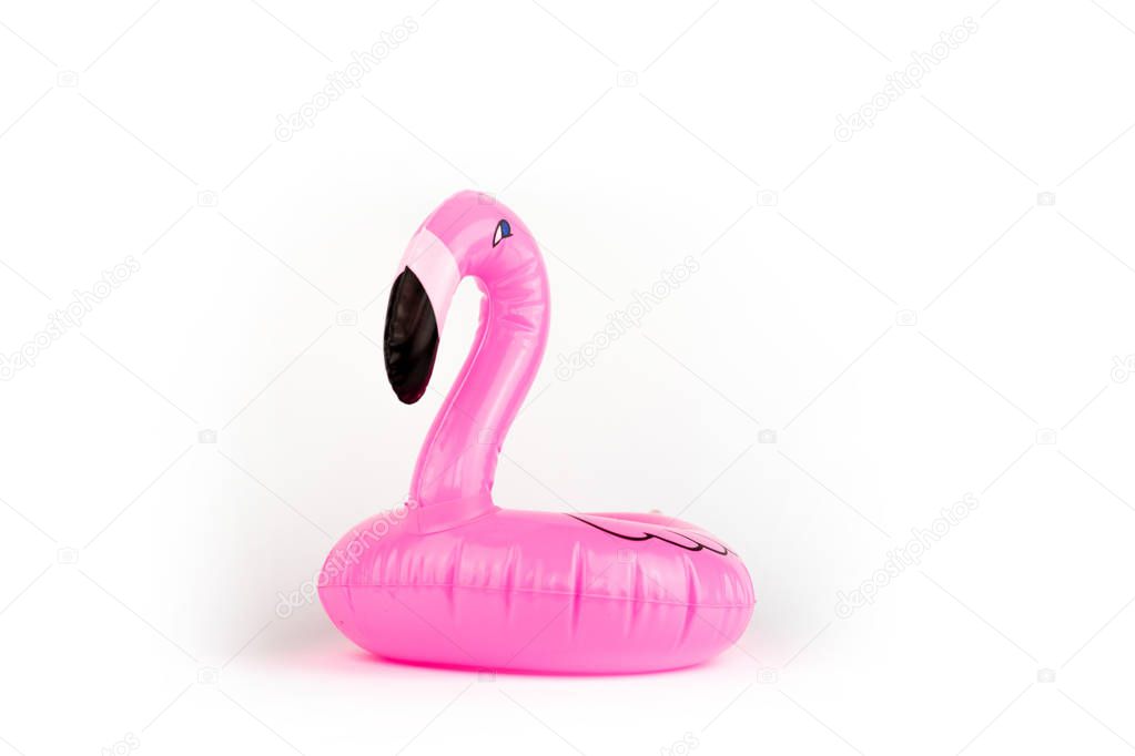 Giant inflatable Flamingo on a white background, pool float party, trendy summer concept