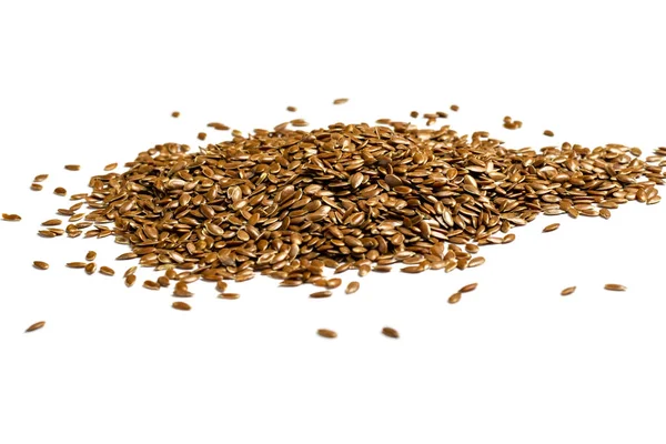 Heap of linseeds, flax seeds on white background. — Stock Photo, Image