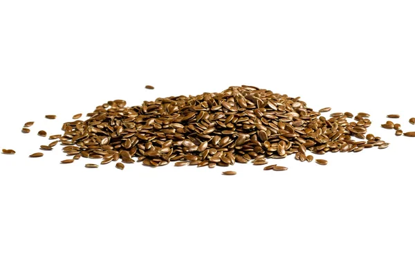 Heap of linseeds, flax seeds on white background. — Stock Photo, Image