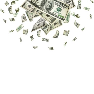 100 dolarlık banknot. Düşen para izole arka plan. Amerikan