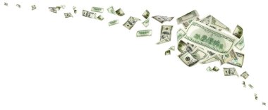 Amerikan doları. Amerikan parası, düşen nakit. Uçan yüz dolar izole.
