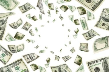 100 dolarlık banknot. Düşen para izole arka plan. Amerikan
