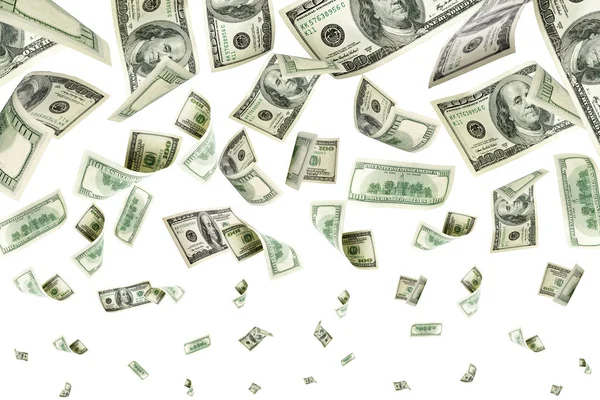 Money stack. Hundred dollars of America. Falling money isolated, — Stock Photo, Image
