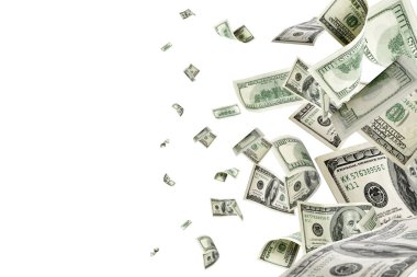 Amerikan doları. Amerikan parası, düşen nakit. Uçan yüz dolar izole.