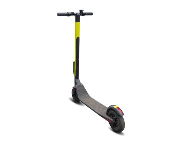 Elektrikli tekme modern scooter beyaz arka plan üzerinde izole. Eko alternatif ulaşım konsepti.