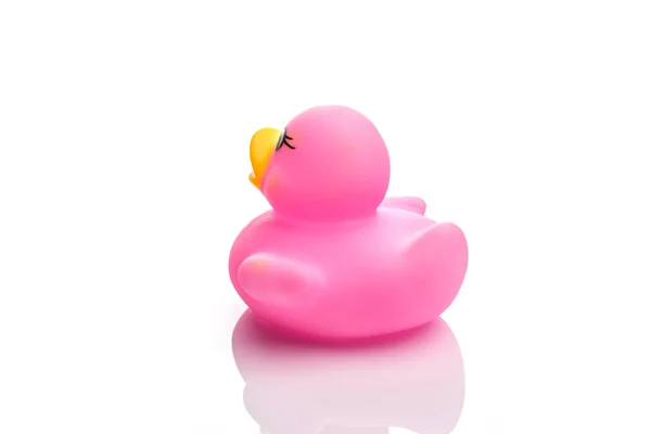 Inflatable duck. Yellow rubber toy for babe. Ducky background — Stock Photo, Image