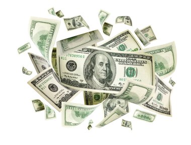 Amerikan doları. Amerikan parası, düşen nakit. Uçan yüz dolar