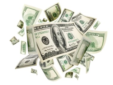 Amerikan doları banknotu. Washington Amerikan parası. Düşen usd para geri