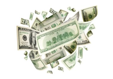 Amerikan doları banknotu. Washington Amerikan parası. Düşen usd para geri