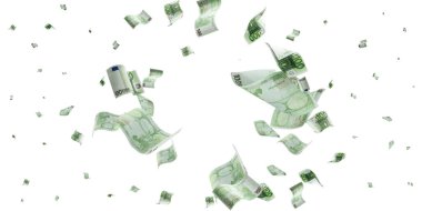 Para düşüyor. Banknote beyaz arkaplanda izole edilmiş dokulara düşüyor.