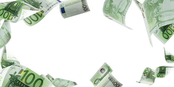 Fundo de dinheiro em euros. Notas a cair texturas isoladas sobre fundo branco . — Fotografia de Stock