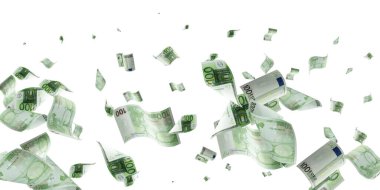 Avro para geçmişi. Banknote beyaz arkaplanda izole edilmiş dokulara düşüyor.