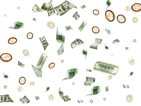 Доллар Наличные Вашингтона Евро Падение Криптовалюты Биткойна Денежный Фон Сша — стоковое фото