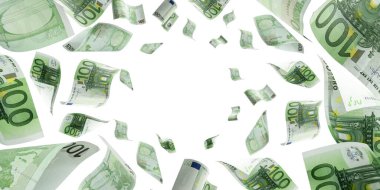 Avro banknotunun izole edilmesi sayılıyor. Beyaz arkaplanda para nakit dokusu