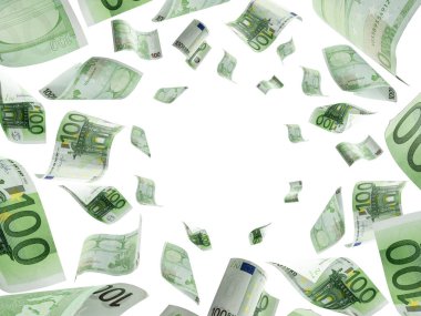 Avro para geçmişi. Banknote beyaz arkaplanda izole edilmiş dokulara düşüyor