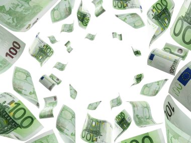 Para düşüyor. Banknote beyaz arkaplanda izole edilmiş dokulara düşüyor