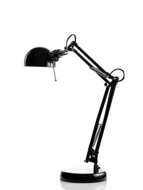 Mobilya ışığı. Modern lamba masası, gece odası iç tasarımı için beyaz üzerine izole edilmiş..