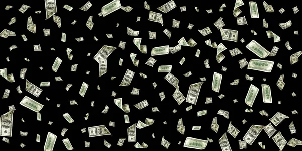 Pengar stapeln. Hundra dollar i Amerika. Fallande pengar isolerade, oss proposition svart bakgrund. — Stockfoto