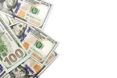 Amerikan Doları. Washington Amerikan parası. Düşen ABD parası beyaz arkaplanda izole edildi.