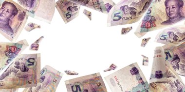 US Yuan faturası. Başkan Mao, Mao Zedong Çin parası. Düşen Renminbi para arkaplanı.