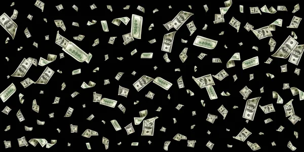 Pengar stapeln. Hundra dollar i Amerika. Fallande pengar isolerade, oss proposition svart bakgrund. — Stockfoto