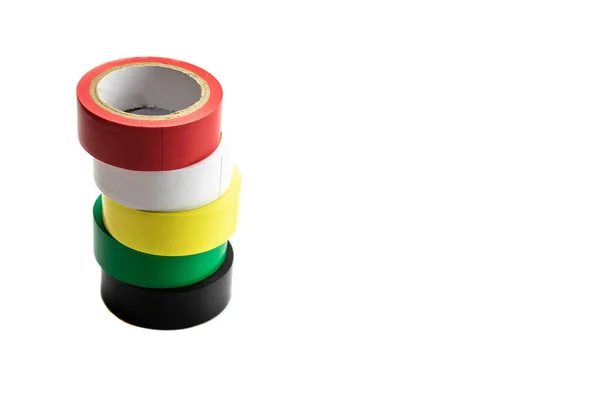 Rollo de cinta. Set de papel adhesivo colorido o escocés pegajoso aislado sobre fondo blanco. Tira rasgada textura grunge. — Foto de Stock