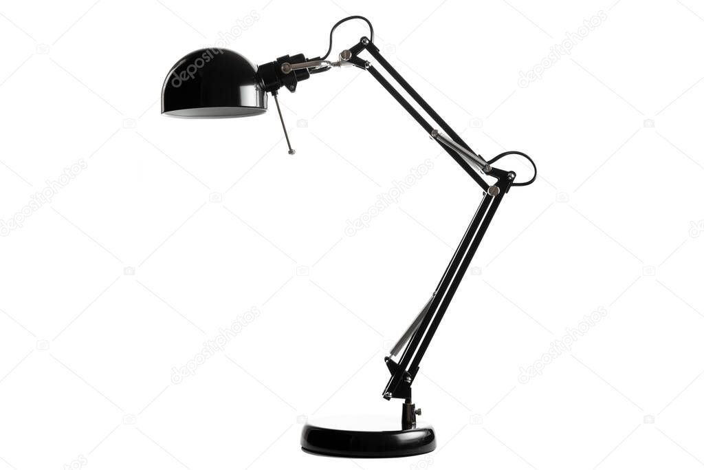 Office modern table lamp isolated on white. Light furniture for night room design or business decor.