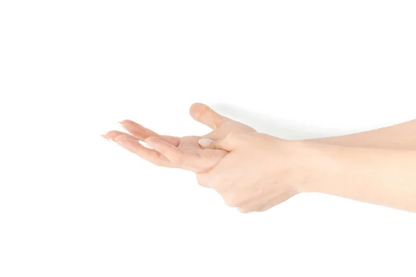 Masaż Dłoni Ćwiczenia Palcach Kobiet Terapia Rozciągająca Dla Ochrony Nadgarstka — Zdjęcie stockowe