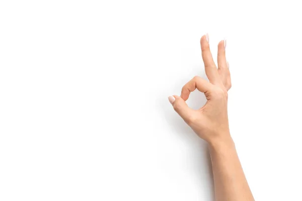 ジェスチャーハンド 白い背景に孤立した女性の手 クリッピングパスを持つ女性腕ジェスチャー — ストック写真