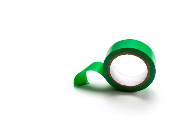 Скотч Клейкая Лента Зеленый Липкий Бумажный Рулон Изолированный Белом Разорванный — стоковое фото