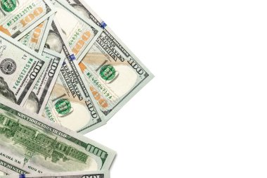 Amerikan Doları. Washington Amerikan parası. Düşen ABD parası beyaz arkaplanda izole edildi