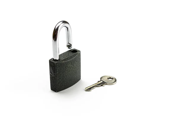 Padlock Isolated White Background Metal Lock Pad Key Security Concept — Stock Photo, Image