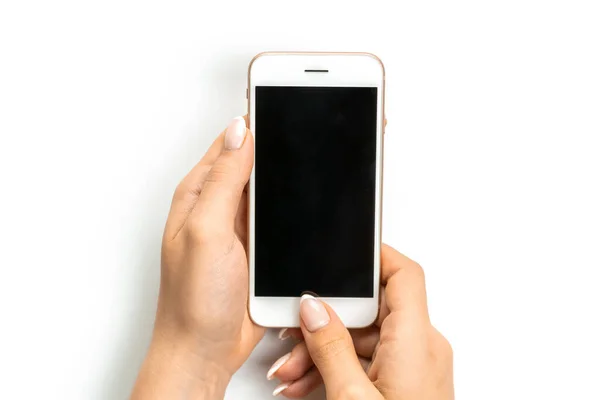 Smartphone Screen Woman Holding Phone Female Hand Empty Blank Screen — Stock Photo, Image