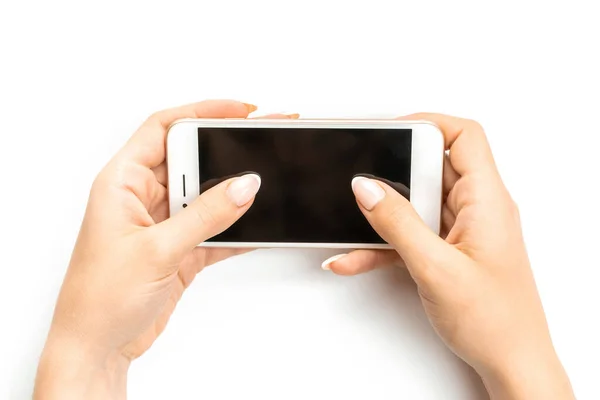 Phone Hand Woman Woman Holding Smartphone Female Hand Empty Blank — Stock Photo, Image