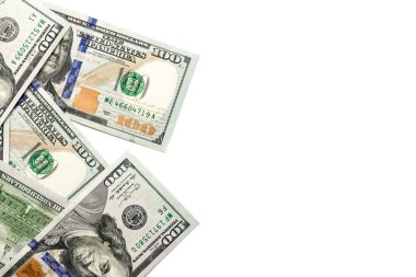 Amerikan Doları. Washington Amerikan parası. Düşen ABD parası beyaz arkaplanda izole edildi