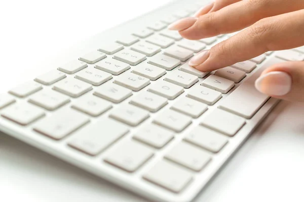 Concepto Tecnológico Aislado Mujer Usando Laptop Trabajo Línea Femenino Femenino — Foto de Stock