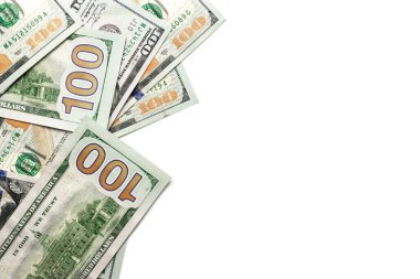 Amerikan Doları. Washington Amerikan parası. Düşen ABD parası beyaz arkaplanda izole edildi.